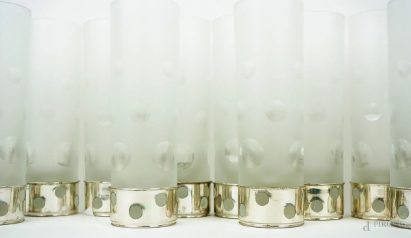 Servizio di bicchieri per 12 persone in vetro satinato con basi in argento,  cm h 17,5 - Asta ASTA DI ANTIQUARIATO - Aste Pirone