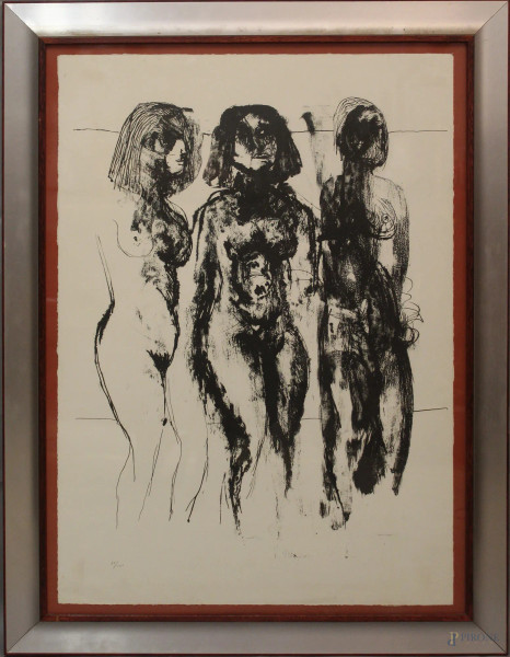 Bruno Cassinari - Figure, litografia, cm 75x50, entro cornice.
