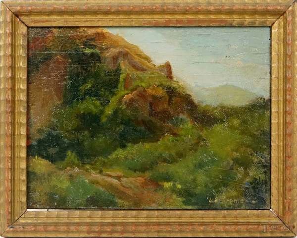Paesaggio montano, olio su tavola, cm 18x24, firmato Leonardo Cremonini, entro cornice