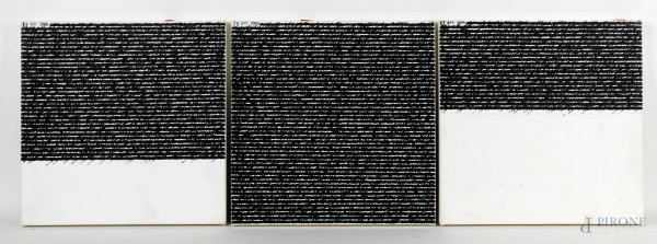 Anonimo del XXI secolo, Trittico, tecnica mista su tela, cm 25x25, datato 2000