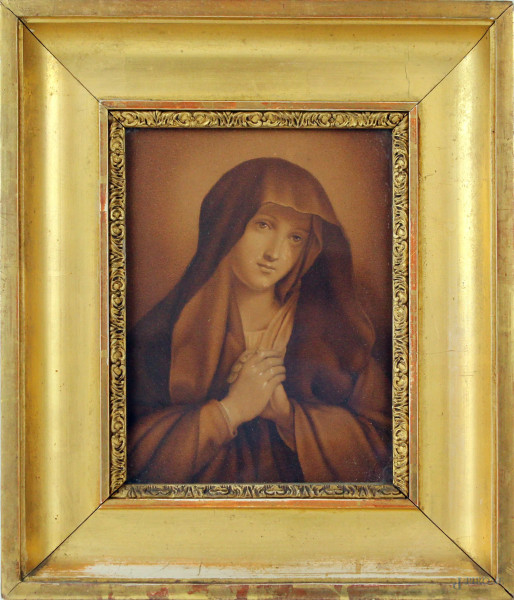 Madonna orante, stampa da Giovanni Battista Salvi detto il Sassoferrato (1609 – 1685),  cm 18,5x14, XX secolo, entro cornice, (difetti).