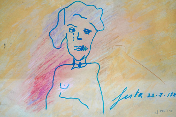 Tano Festa (Roma 1938 – 1988), Senza titolo, pastelli su carta, cm 45x76 (con autentica di Studio...