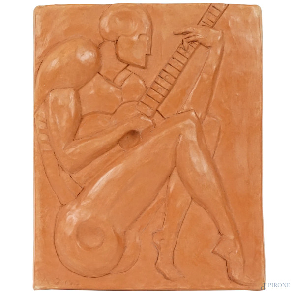 Andrea Oliva - Senza titolo, placca in terracotta modellata a rilievo, cm 25,5x20.