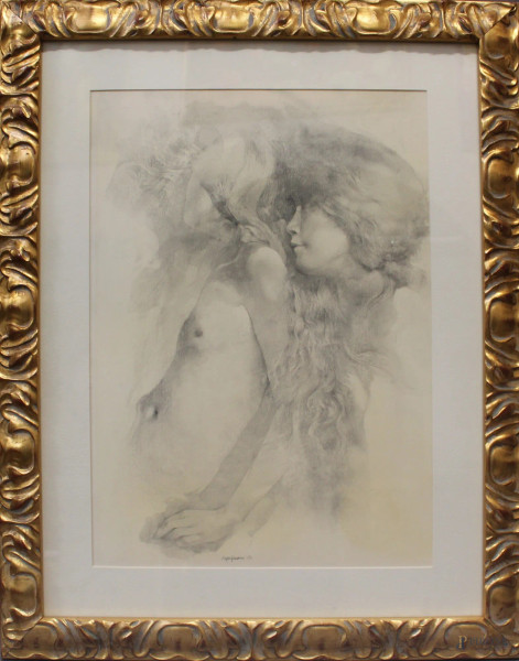 Renzo Vespignani - Fanciulle, disegno a matita, 35x50, entro cornice