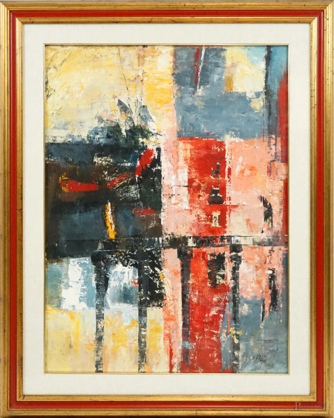 Bruno Biagi - Paesaggio urbano, olio su tela, cm 60x80 , XX secolo, entro cornice
