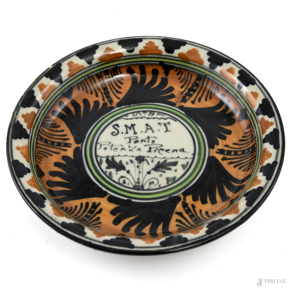 Posacenere in ceramica Pesaro, XX secolo, diametro cm 14, (segni di usura, sbeccature, difetti)