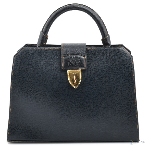 Borsa in pelle blu Nazzareno Gabrielli, 24,5x31x11, (segni di usura)