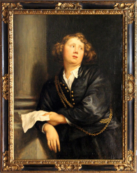 Ritratto di giovane musicista, olio su tela, fine XVIII sec., cm 105 x 79, entro cornice.