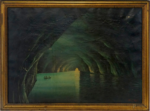 Grotta, olio su tela,  cm 50x70, firmato, entro cornice, (cadute di colore).