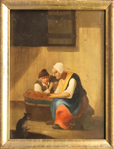 Scena di interno, Scuola tedesca del XVIII sec., olio su tavola, cm  27 x 21.