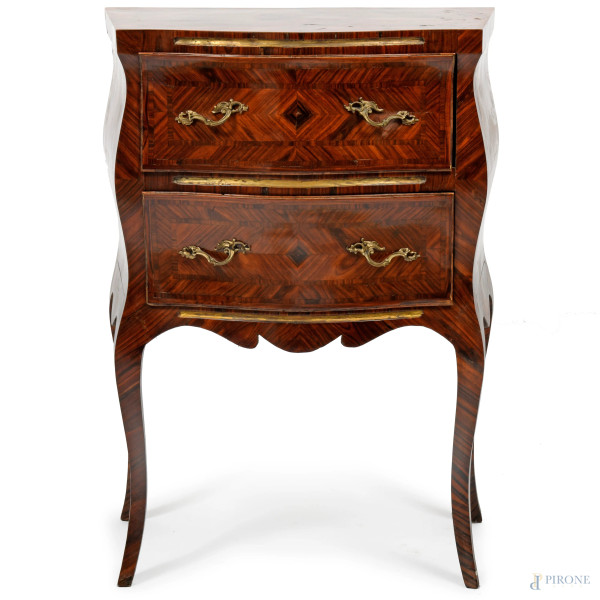 Comodino in legno di varie essenze, XVIII secolo, cm 80x50x29,5, (difetti)