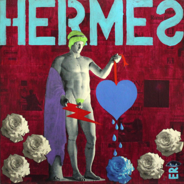 Eugenio Ratt&#224; - La scelta di Hermes, acrilico e collage su tela, cm 60 x 60.