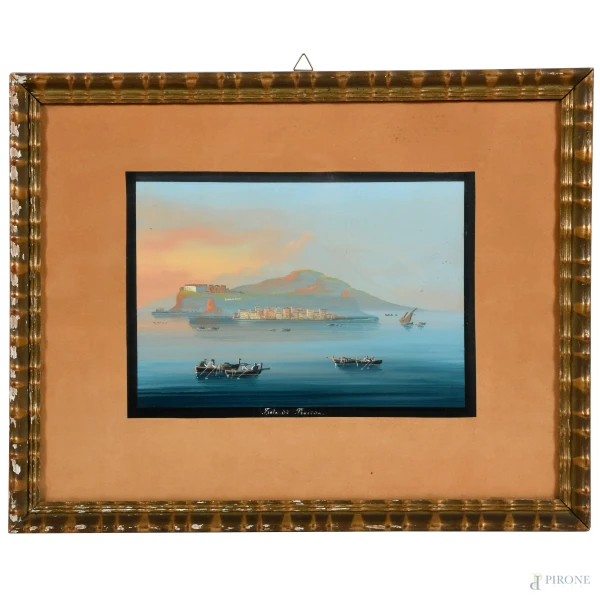 Isola di Procida, XX secolo, gouache su carta, XX secolo, cm 21x30, entro cornice, (lievi ondulazioni della carta)