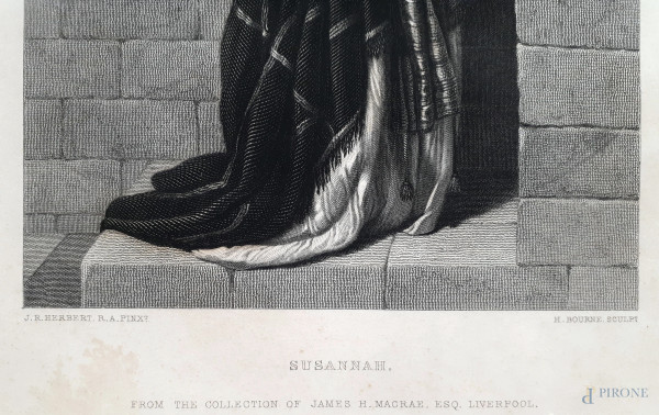 Lotto di due grafiche antiche: J.R. Herbert e H. Bourne (XIX sec.) Susannah, incisione su carta, ...