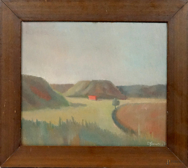 Strada di campagna, olio su masonite, cm 25x30, firmato S.Navarra, entro cornice.