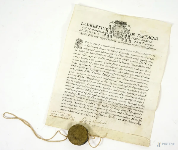 Documento del 1749, cm 40x31,5