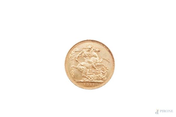 Sterlina in oro 1911, diam.cm 2, peso gr.8
