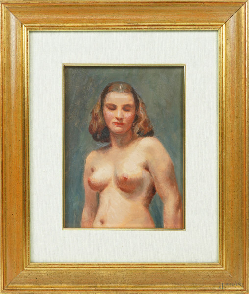 Nudo di donna, olio su cartone, cm 27x19, entro cornice