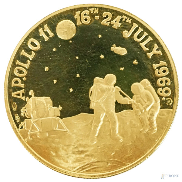 Medaglia in oro International Association Man in Space, diametro cm 2,9, peso gr. 10,5, entro astuccio originale
