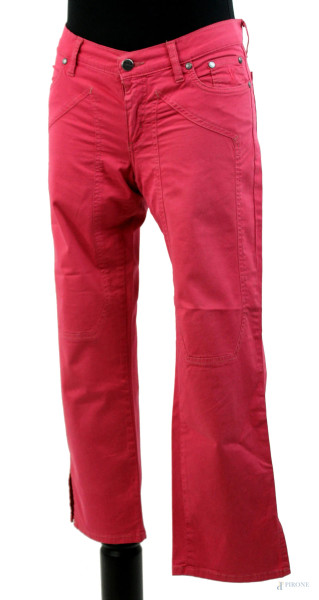 Jeckerson, pantalone da donna rosa a sigaretta in tessuto elasticizzato, quattro tasche e chiusura a zip e bottone, taglia 27.