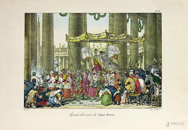 Antoine Jean Baptiste Thomas (1791-1833), Grande procession du Corpus Domini, antica litografia di Francois De Villain