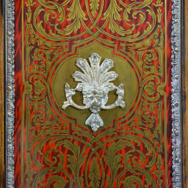 Bonheur du Jour Napoleone III con intarsi alla maniera Boulle a finta tartaruga, fregi e guarnizi...