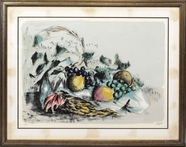Domenico Purificato - Natura morta, multiplo a colori su carta, es. 62/150, cm 48x65, entro cornice