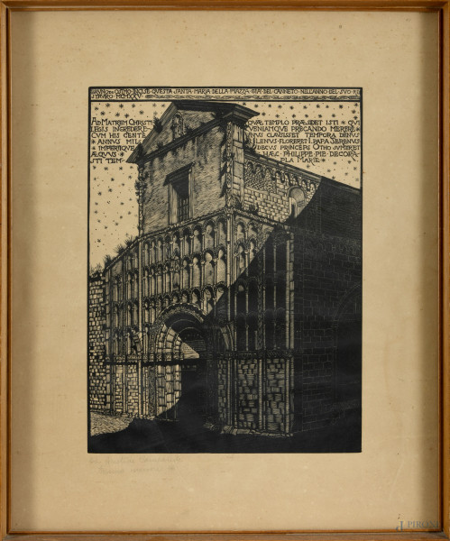 Bruno da Osimo (1888-1962), Santa Maria della Piazza già del Canneto, xilografia, cm 54x44, entro cornice, (difetti)