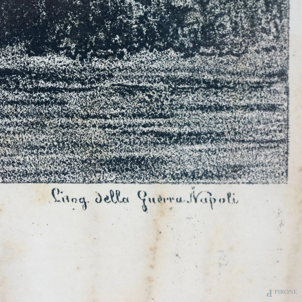 Veduta dell'antico ponte sopra l'Aniene, Gaspare Vinci, stampa litografica, XIX secolo, cm 48,5x6...