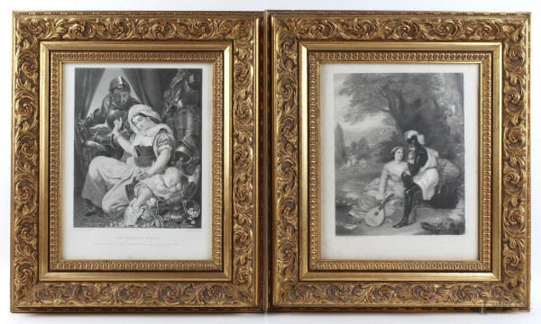 Lotto di due stampe da Daniel Maclise (1806-1870) e Sir Charles Lock Eastlake(1793-1865), cm. 30x25, XX secolo, entro cornice.