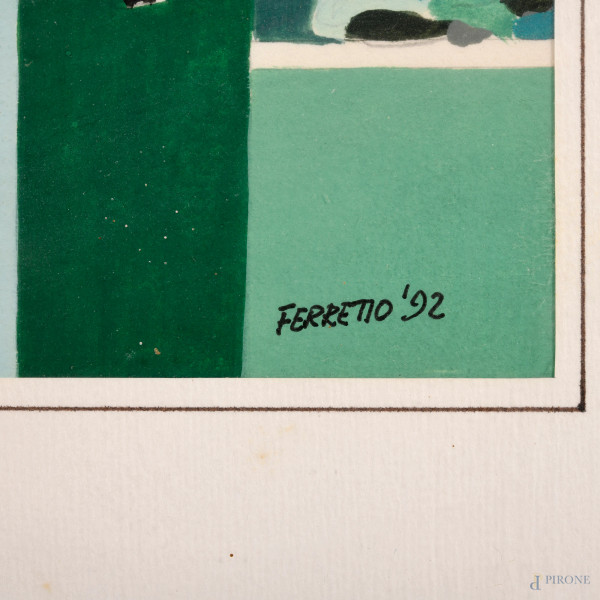 Lotto composto da cinque dipinti di Ferretto, misure massime cm 30x58 compreso passepartout