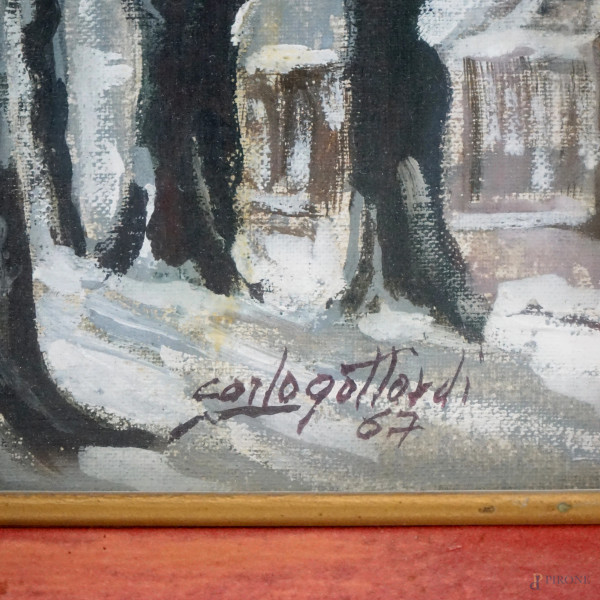 Paesaggio invernale, olio su tela, cm 40x50, firmato, entro cornice