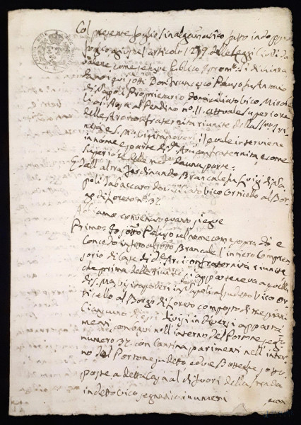 Antico manoscritto del 1837 su carta vergata e filigranata
