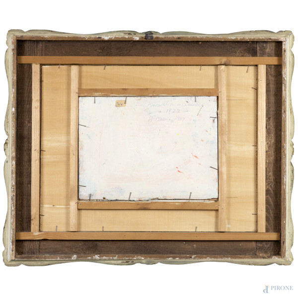 Henrietta Mabel May (1877-1971), Paesaggio con alberi, olio su cartoncino, cm 21,5x28,5, entro co...