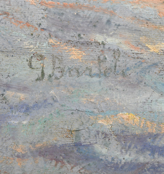 Guido Bartoli, Barca a vela, olio su tela, cm 65,5x55,5, entro cornice