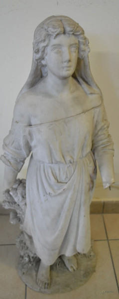 Figura di fanciulla in marmo statuario XIX sec,(mancante bracci), h. 91 cm.