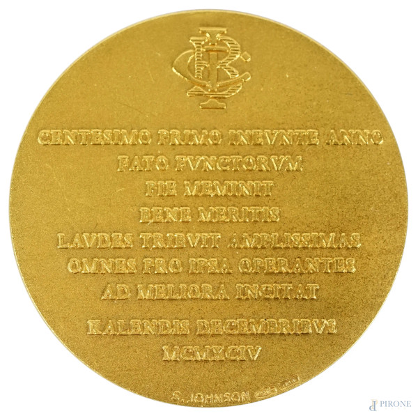 Medaglia in oro commemorativa della Banca Commerciale Italiana, diametro cm 3,4, peso gr. 23,8