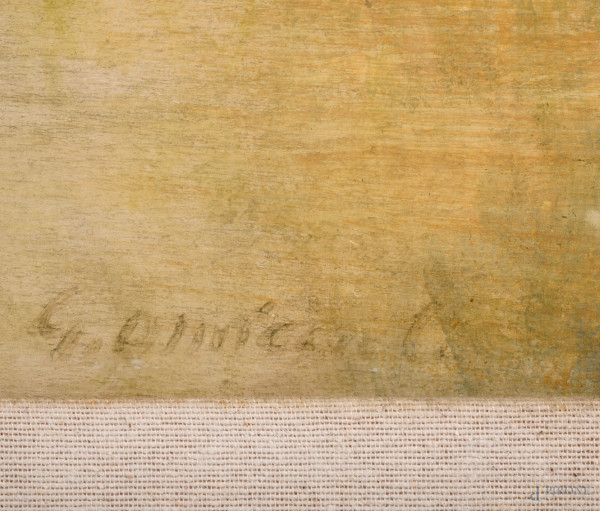 Giovanni Omiccioli (1901 - 1975), Contadino, tecnica mista su compensato, firmato in basso a dest...