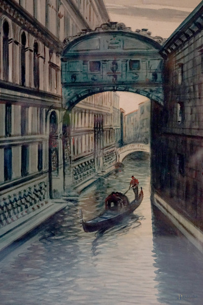 Ponte dei Sospiri, acquarello su carta, cm 57x36, firmato Brugnoli, entro cornice