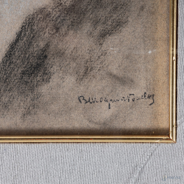 Mogniat Duclos Bertrand (1903-1987), La passeggiata, carboncino e gessetto su carta, cm 25x30, en...