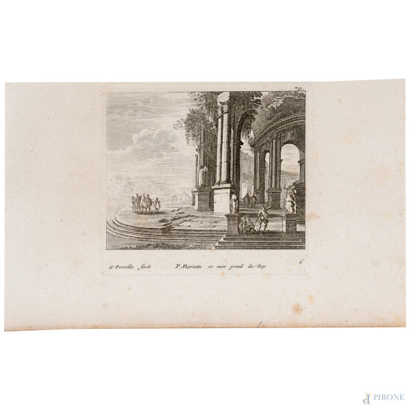 Gabriel Perelle, (1604 – 1677) Lotto di quattro acqueforti dalla serie "I paesaggi", foglio cm 16...