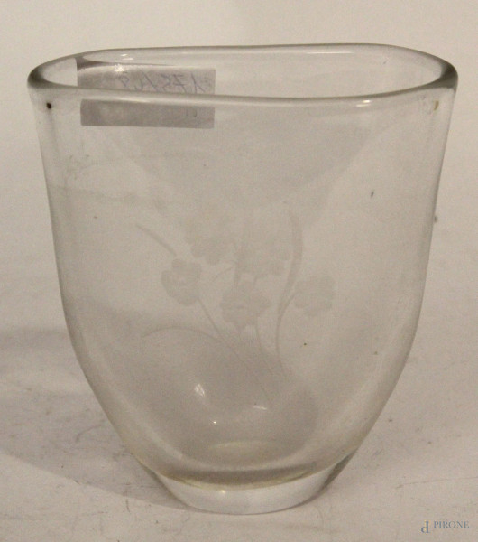 Vasetto in vetro inciso, marcato h.11 cm