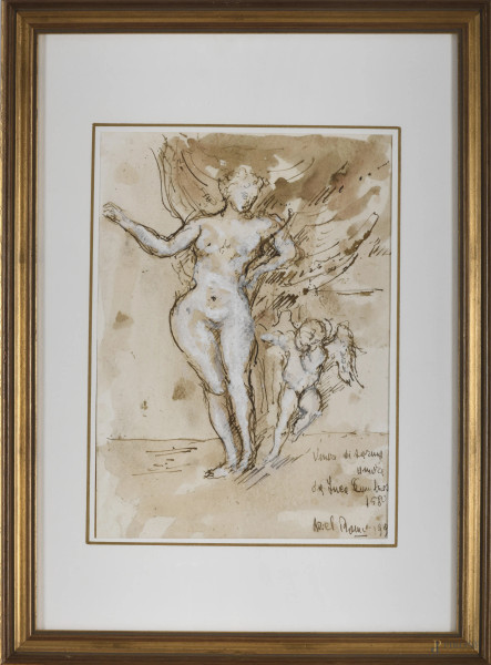 Ottone Petrillo Ariel  (Roma, 1932 - 2003), Lotto composto da due opere a tecnica mista su carta, cm 33x24, firmate e datate "Ariel 1994" entro cornice, corredate dal volume "A. Masi Vincenzo Ottone Petrillo/Opere"