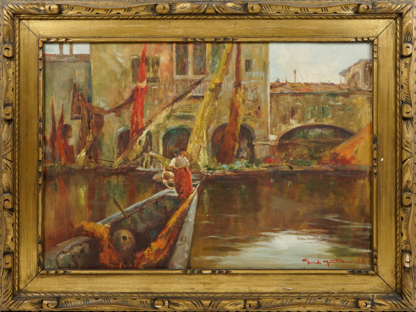 Guido Montanari - Venezia, olio su tela, cm 70x100, entro cornice