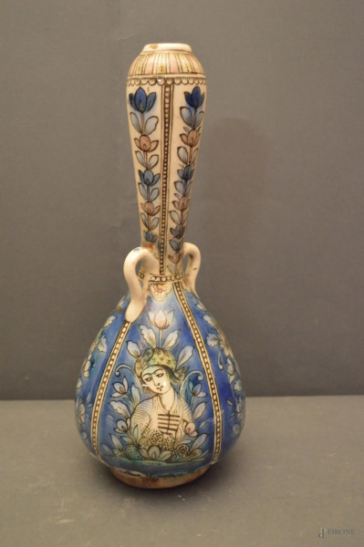 Vaso portafiori in porcellana policroma floreale, arte orientale XIX sec, h. 30 cm.