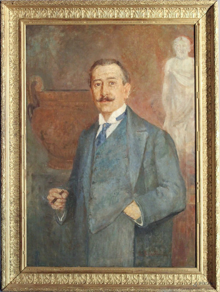 Ritratto di gentiluomo, dipinto ad olio su tela, firmato Balestrieri, cm 105 x 75, entro cornice.