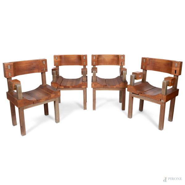 Loto di otto sedie in metallo cromato e legno, cm 90x60x44,5, (segni di usura,scalfiture, difetti, rotture)