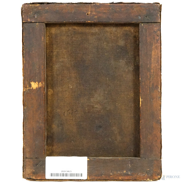 Scuola italiana del XVIII secolo, L'arcangelo Michele sconfigge il demonio, olio su tela, cm 24x1...