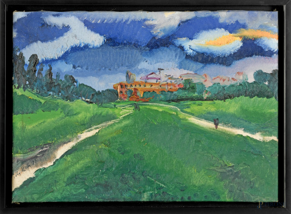 Circo Massimo, olio su tela, cm 48,5x67,5, firmato al retro