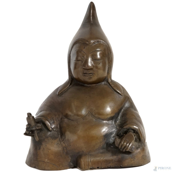 Buddha tibetano, scultura in bronzo, cm h 18,5, XX secolo